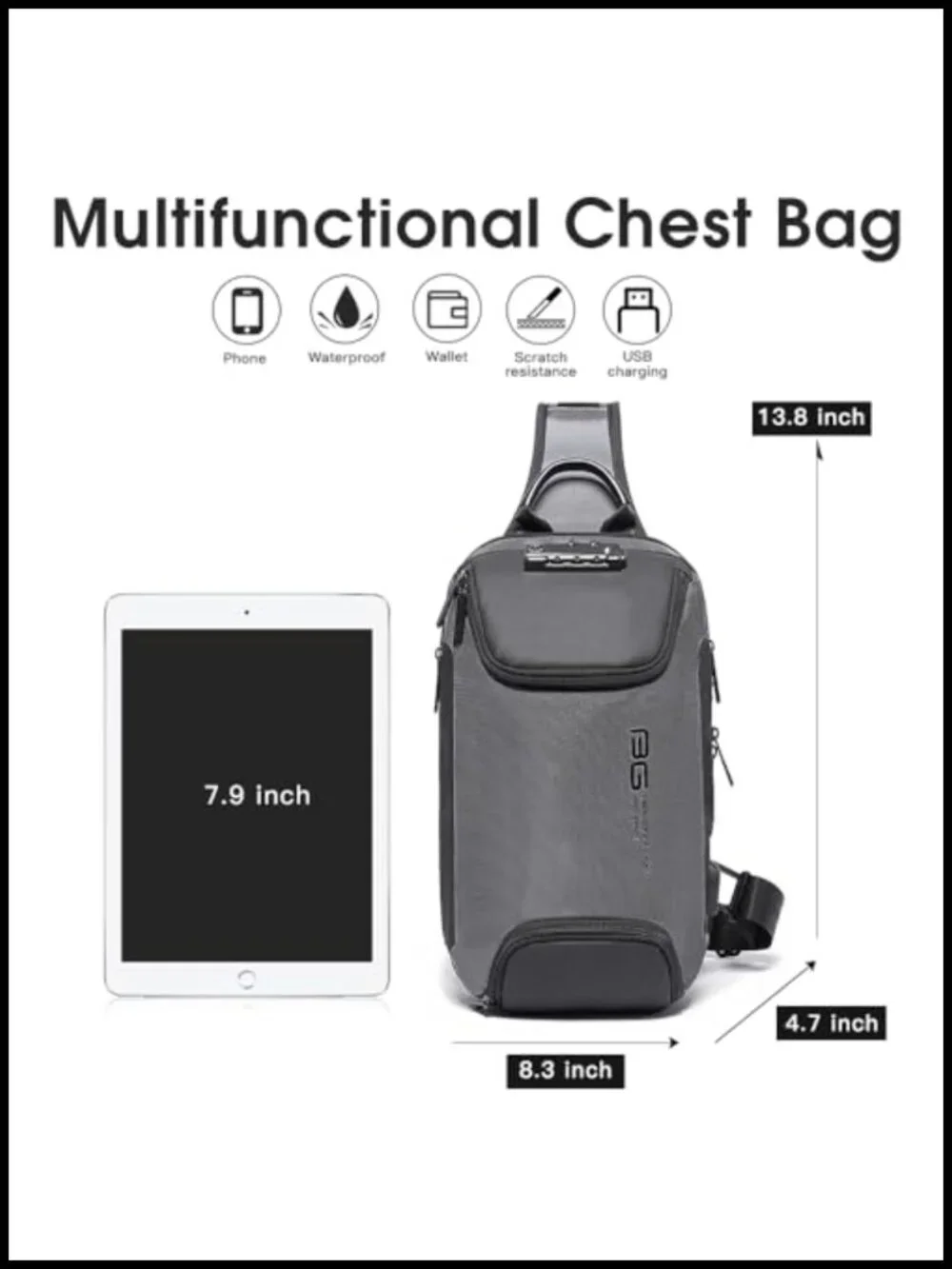 Waterproof Sling Backpack Crossbody Bag for Men Tablet Travel Shoulder Bag